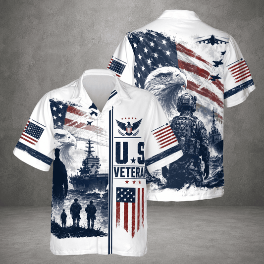 US Veteran Hawaiian Shirt, Patriotic Military Aloha Beach Shirt, Veteran Gift For Dad Husband