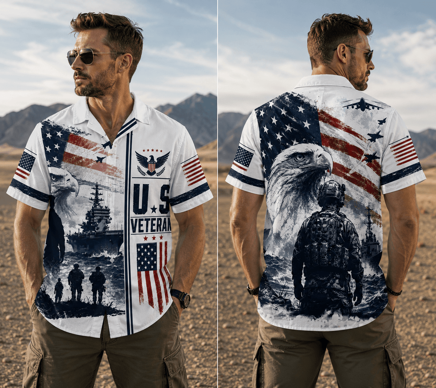 US Veteran Hawaiian Shirt, Patriotic Military Aloha Beach Shirt, Veteran Gift For Dad Husband