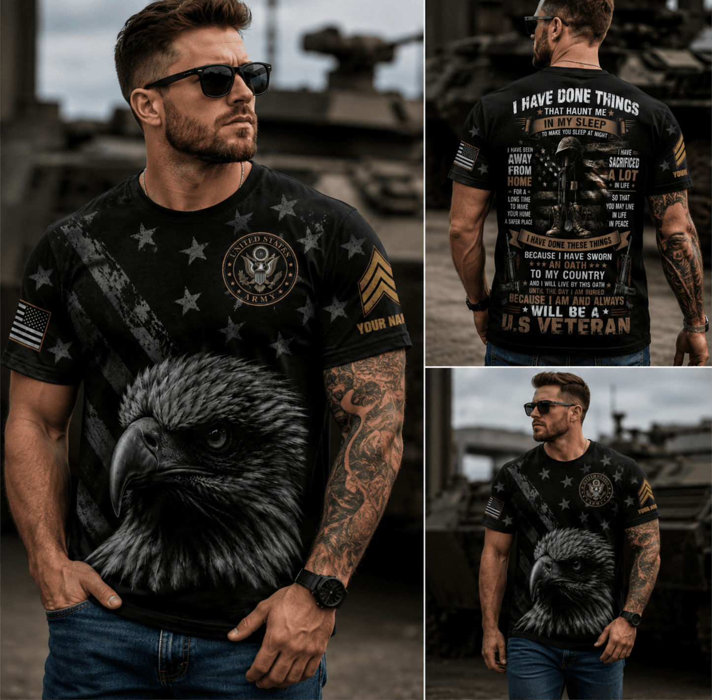 Custom Name I Have Done Things Veteran American Flag Eagle Pattern 3D T-Shirt