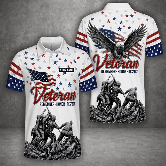 Custom Name US Military Veteran Polo Shirt