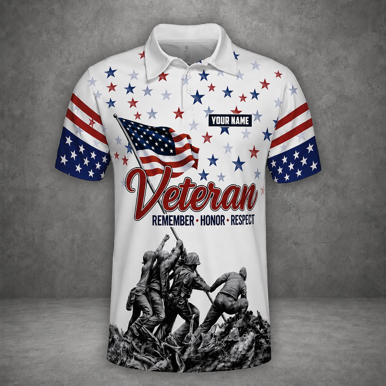 Custom Name US Military Veteran Polo Shirt