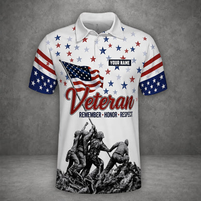 Custom Name US Military Veteran Polo Shirt