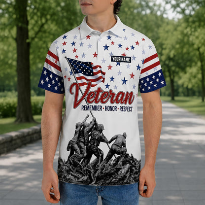 Custom Name US Military Veteran Polo Shirt
