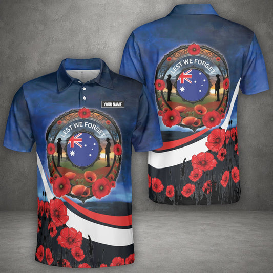 Custom Name Australian Defence Force Lest We Forget Remembrance Day Polo Shirt