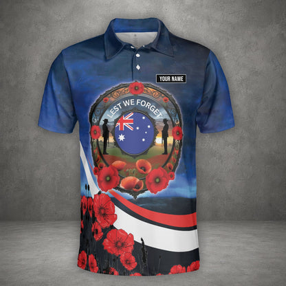 Custom Name Australian Defence Force Lest We Forget Remembrance Day Polo Shirt