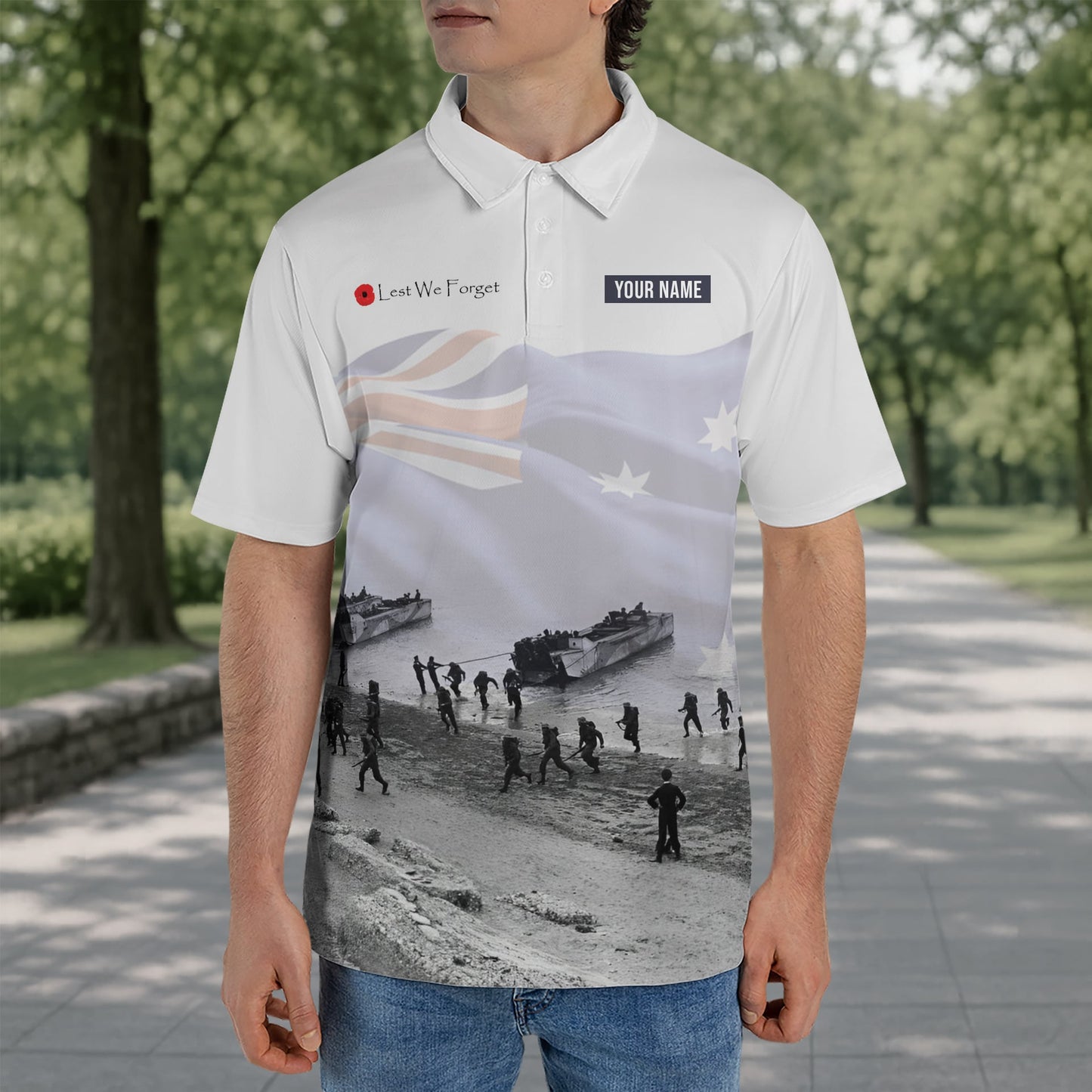Custom Name Australian Defence Force Remembrance Day Lest We Forget Polo Shirt