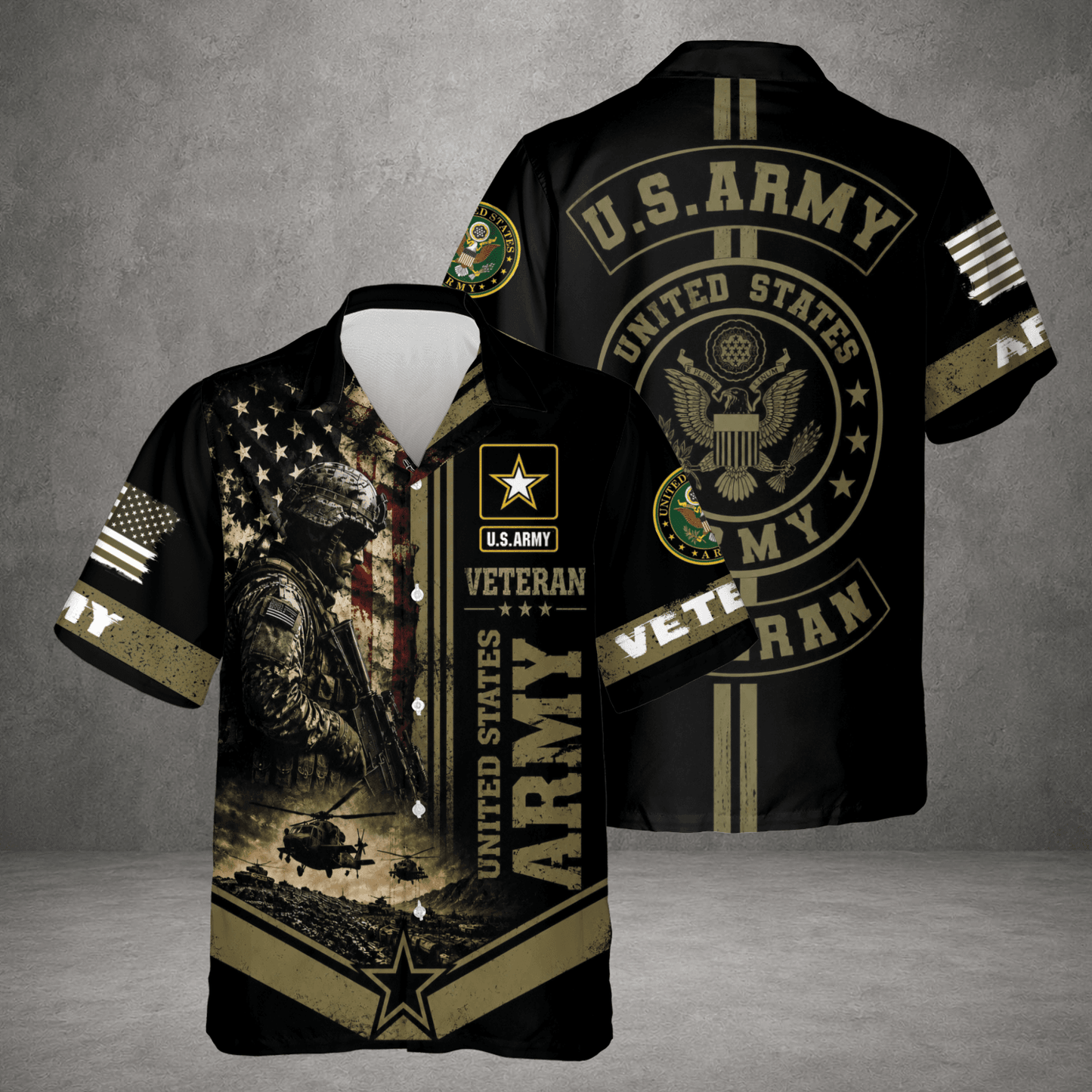 Guardian Soldier Hawaiian Shirt Patriotic Military Button Up