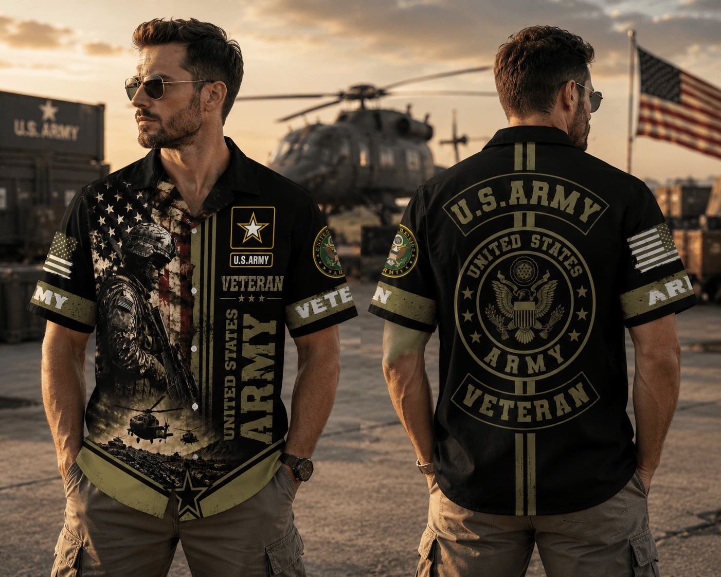 Guardian Soldier Hawaiian Shirt Patriotic Military Button Up