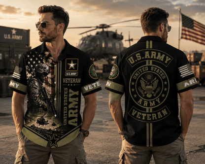 Guardian Soldier Hawaiian Shirt Patriotic Military Button Up