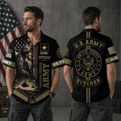 Guardian Soldier Hawaiian Shirt Patriotic Military Button Up