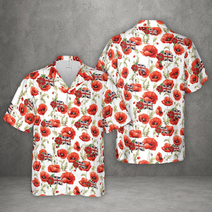 UK Armed Forces Red Poppy Union Jack Flag Badges Lest We Forget Remembrance Day Hawaiian Shirt
