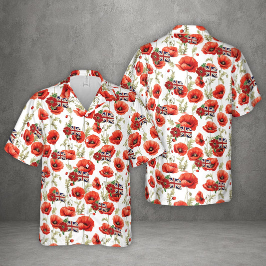 UK Armed Forces Red Poppy Union Jack Flag Badges Lest We Forget Remembrance Day Hawaiian Shirt