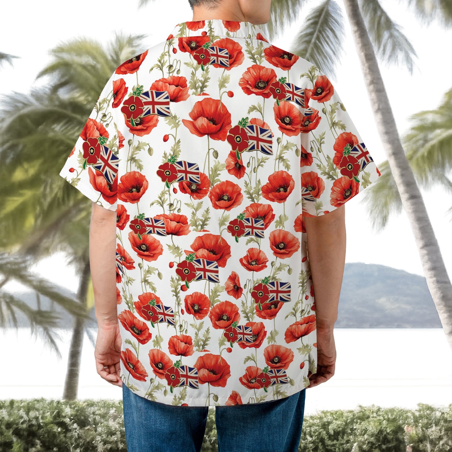 UK Armed Forces Red Poppy Union Jack Flag Badges Lest We Forget Remembrance Day Hawaiian Shirt