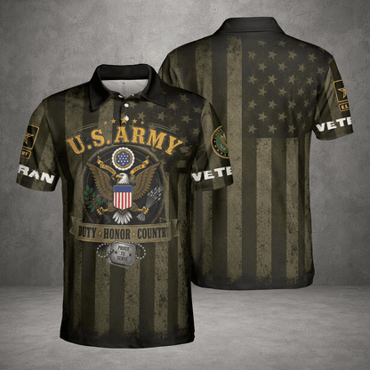 Personalized Veteran Eagle Soldier 3D All Over Printed Polo Shirt, US Army Military Gift For Father