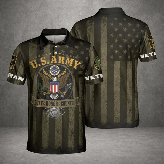 Personalized Veteran Eagle Soldier 3D All Over Printed Polo Shirt, US Army Military Gift For Father