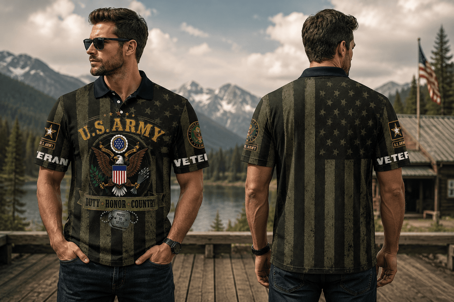 Personalized Veteran Eagle Soldier 3D All Over Printed Polo Shirt, US Army Military Gift For Father