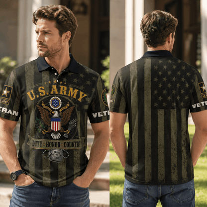 Personalized Veteran Eagle Soldier 3D All Over Printed Polo Shirt, US Army Military Gift For Father