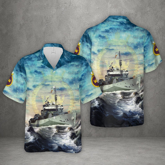 Royal Canadian Navy HMCS Regina (K234) Flower-class corvette In WWII Hawaiian Shirt