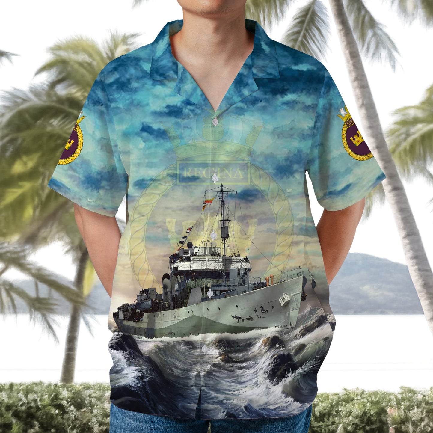 Royal Canadian Navy HMCS Regina (K234) Flower-class corvette In WWII Hawaiian Shirt