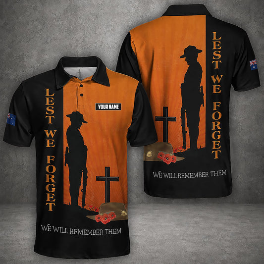 Custom Name Australian Defence Force Anzac Day Polo Shirt, Lest We Forget Remembrance Day Shirt