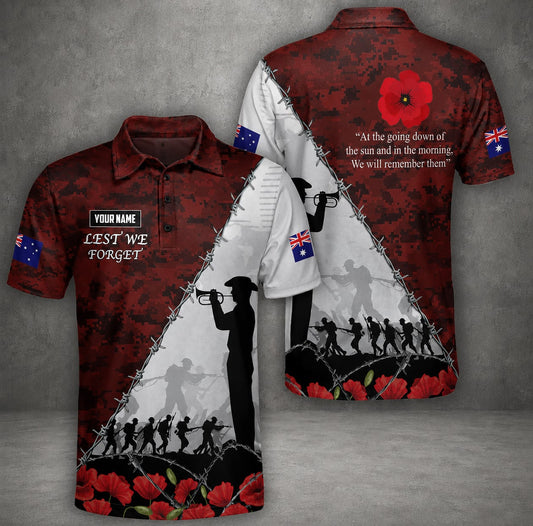 Custom Name Australian Defence Force Anzac Day Polo Shirt, Lest We Forget Remembrance Day Military Shirt