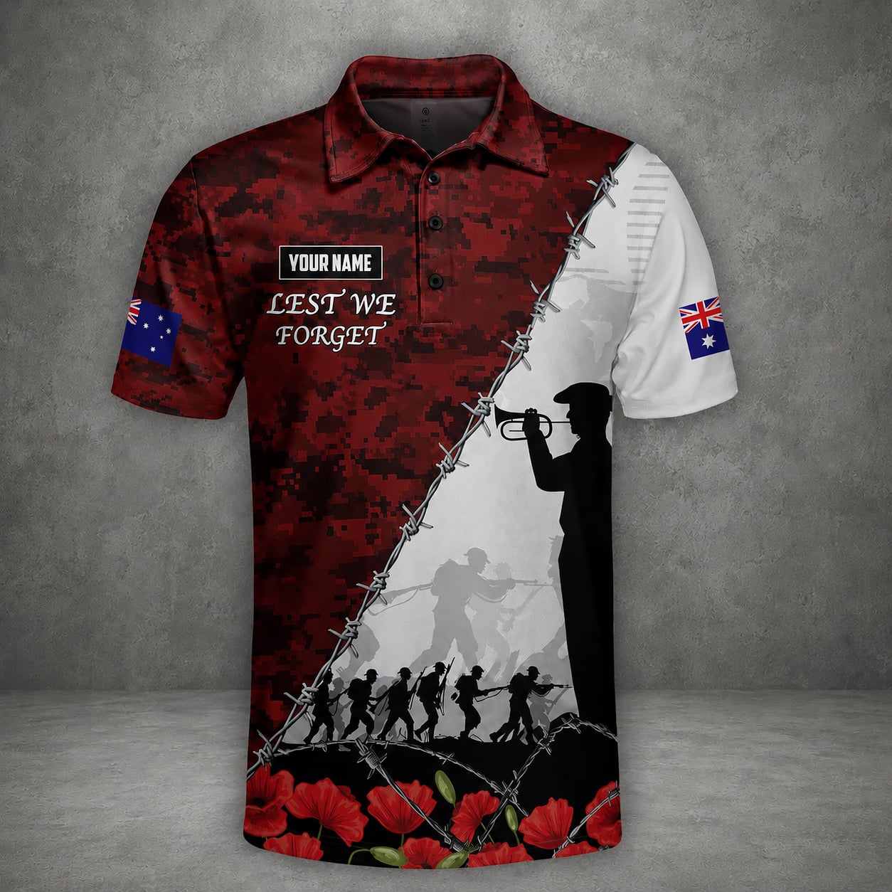 Custom Name Australian Defence Force Anzac Day Polo Shirt, Lest We Forget Remembrance Day Military Shirt