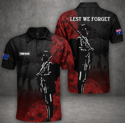 Personalized Australian Army Anzac Day Polo Shirt, Custom Name Lest We Forget Memorial Shirt