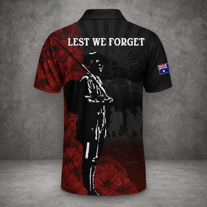 Personalized Australian Army Anzac Day Polo Shirt, Custom Name Lest We Forget Memorial Shirt