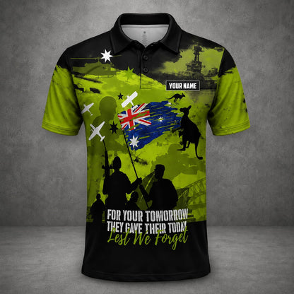 Custom Name Australian Defence Force Anzac Day Polo Shirt, Lest We Forget Remembrance Day Veterans Shirt