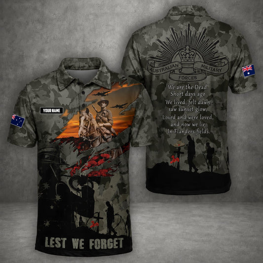 Custom Name Australian Defence Force Anzac Day Polo Shirt, Remembrance Day Lest We Forget Shirt