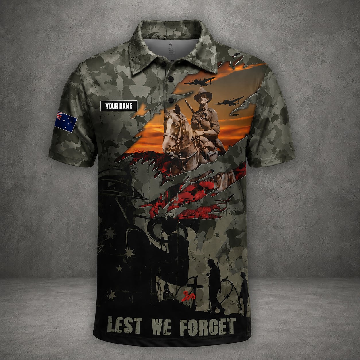 Custom Name Australian Defence Force Anzac Day Polo Shirt, Remembrance Day Lest We Forget Shirt