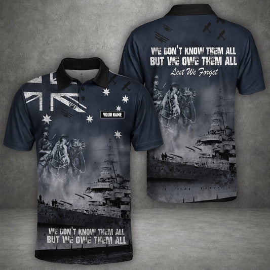 Custom Name Australian Defence Force Anzac Day Shirt, Remembrance Day Lest We Forget Polo Shirt