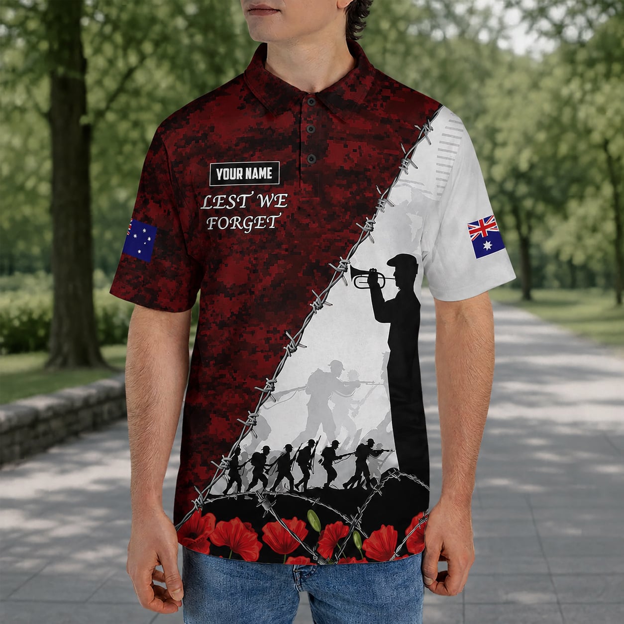 Custom Name Australian Defence Force Anzac Day Polo Shirt, Lest We Forget Remembrance Day Military Shirt