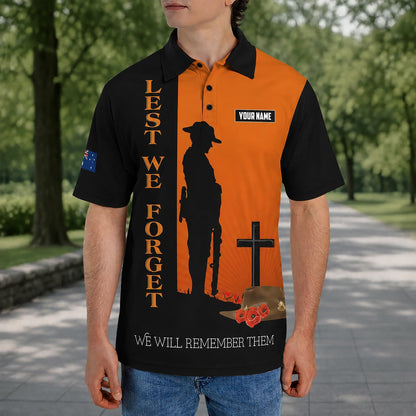 Custom Name Australian Defence Force Anzac Day Polo Shirt, Lest We Forget Remembrance Day Shirt
