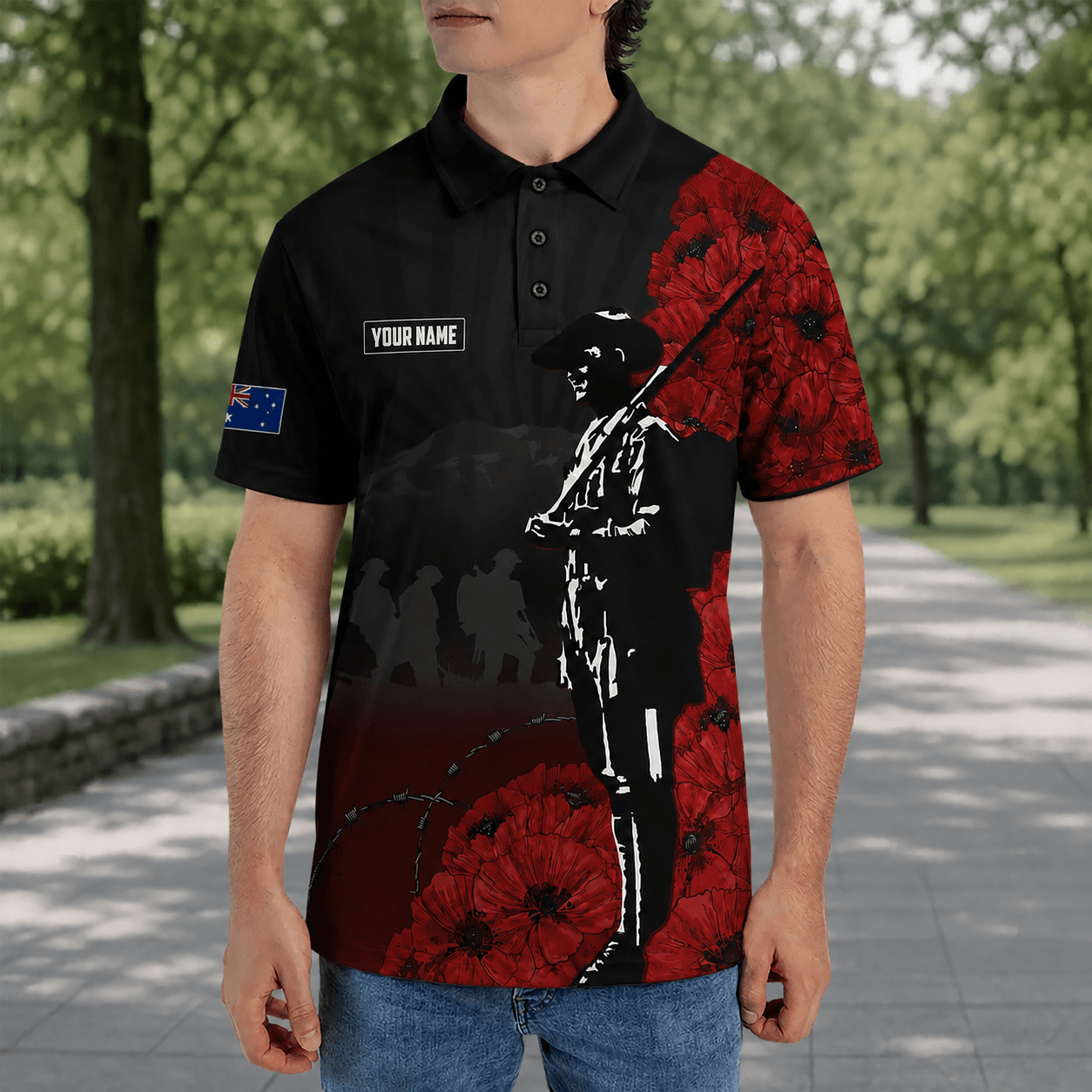 Personalized Australian Army Anzac Day Polo Shirt, Custom Name Lest We Forget Memorial Shirt