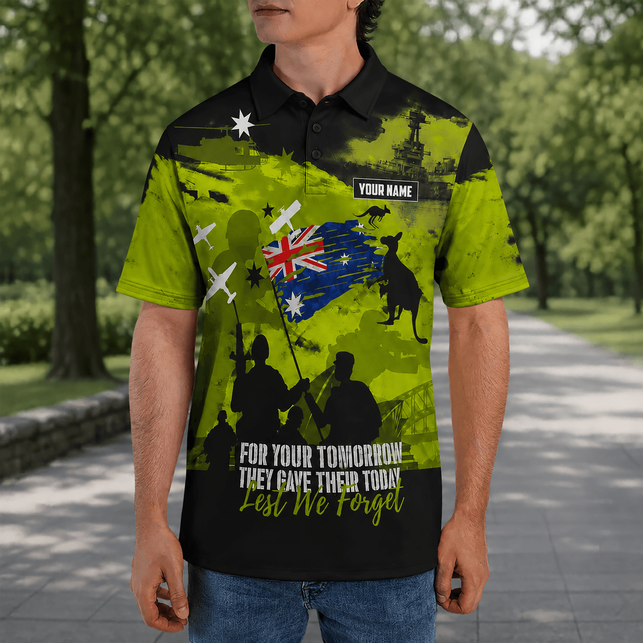 Custom Name Australian Defence Force Anzac Day Polo Shirt, Lest We Forget Remembrance Day Veterans Shirt