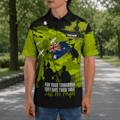 Custom Name Australian Defence Force Anzac Day Polo Shirt, Lest We Forget Remembrance Day Veterans Shirt