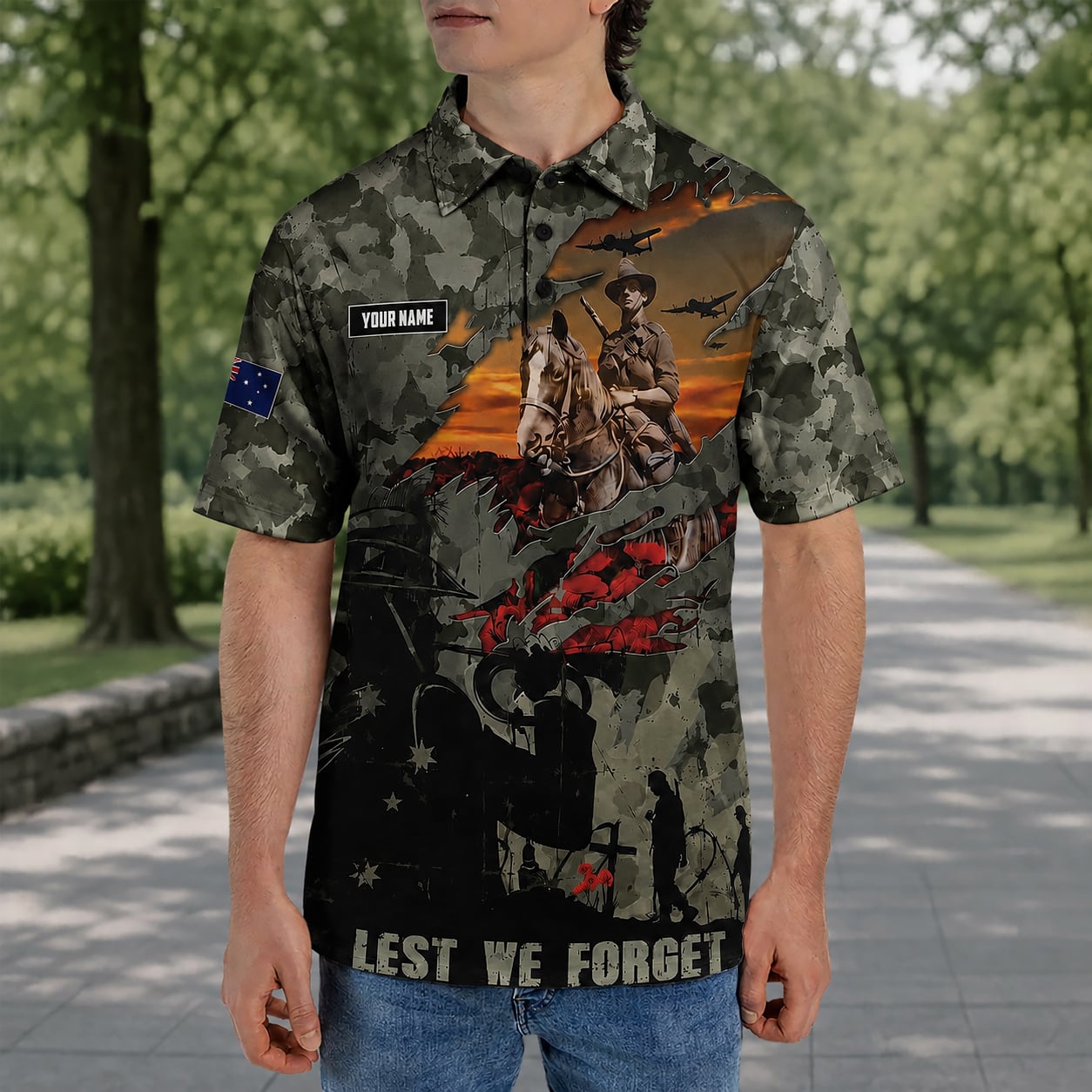 Custom Name Australian Defence Force Anzac Day Polo Shirt, Remembrance Day Lest We Forget Shirt