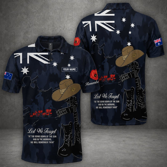 Custom Name Australian Defence Force Polo Shirt, Anzac Day Remembrance Day Lest We Forget Veteran Shirt