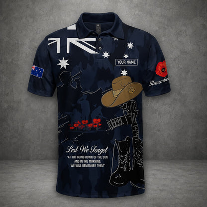Custom Name Australian Defence Force Polo Shirt, Anzac Day Remembrance Day Lest We Forget Veteran Shirt