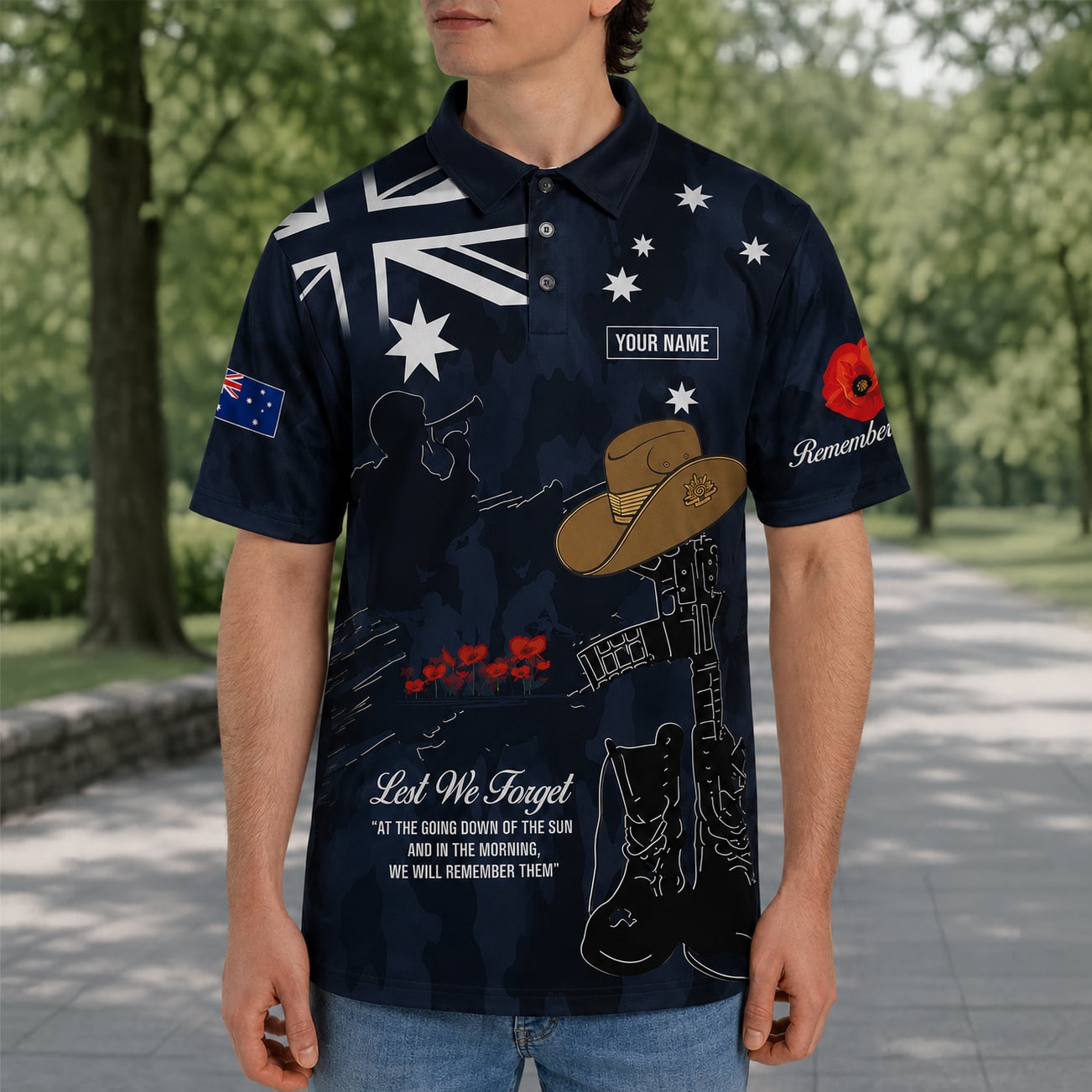 Custom Name Australian Defence Force Polo Shirt, Anzac Day Remembrance Day Lest We Forget Veteran Shirt