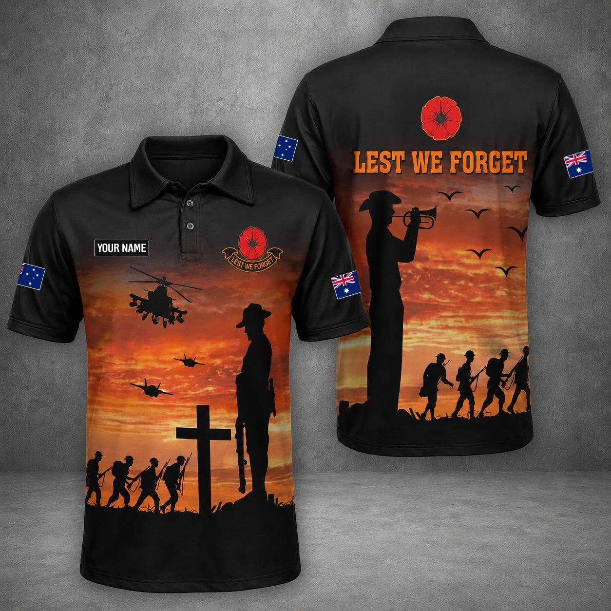 Custom Name Australian Defence Force Polo Shirt, Anzac Day Remembrance Day Lest We Forget Veteran Gift