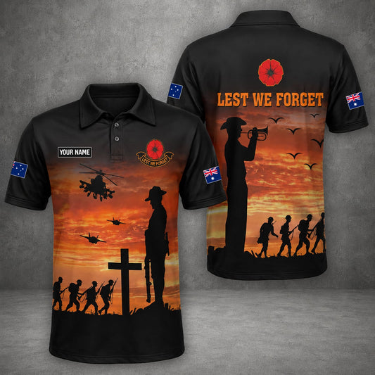 Custom Name Australian Defence Force Polo Shirt, Anzac Day Remembrance Day Lest We Forget Veteran Gift