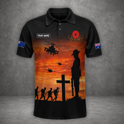 Custom Name Australian Defence Force Polo Shirt, Anzac Day Remembrance Day Lest We Forget Veteran Gift