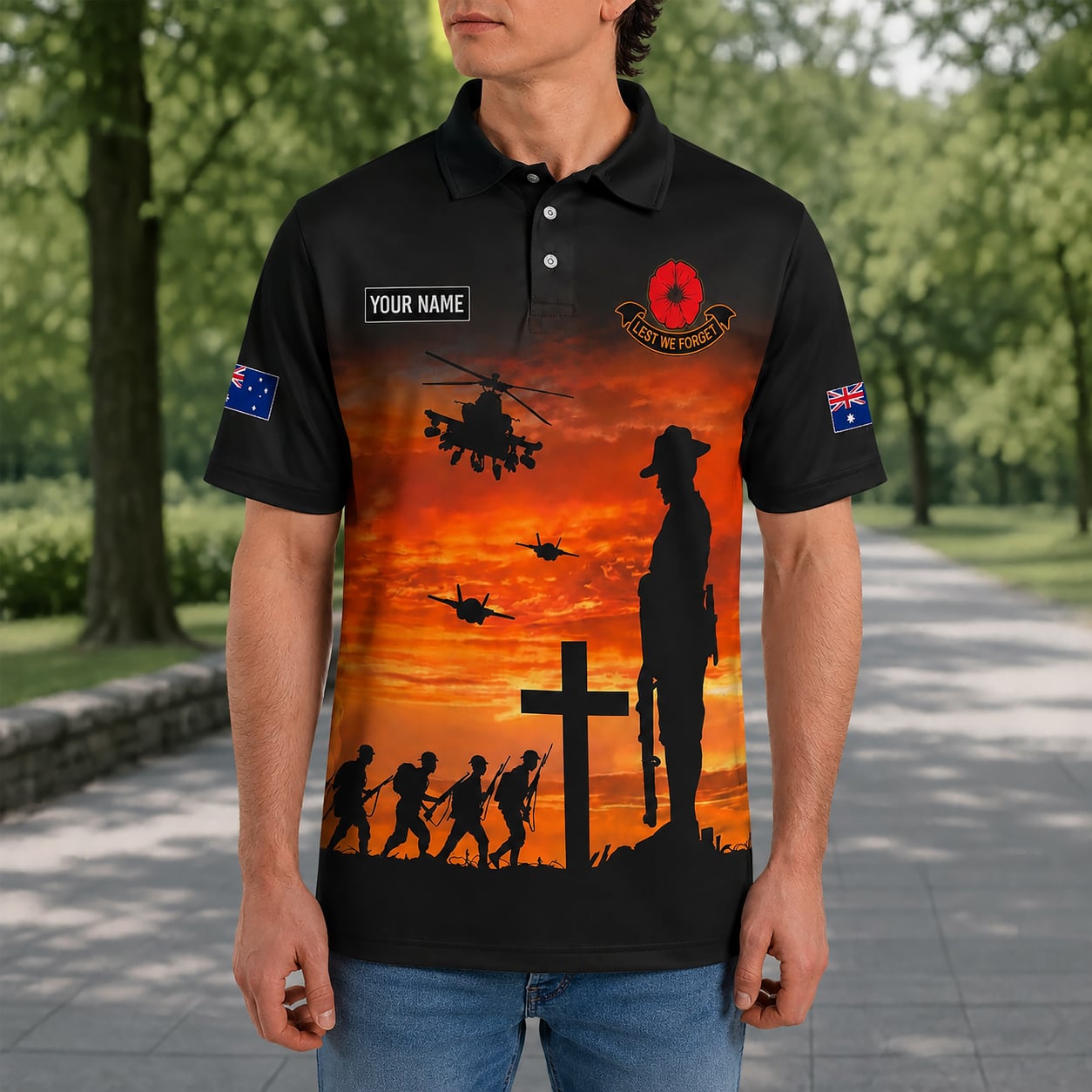 Custom Name Australian Defence Force Polo Shirt, Anzac Day Remembrance Day Lest We Forget Veteran Gift