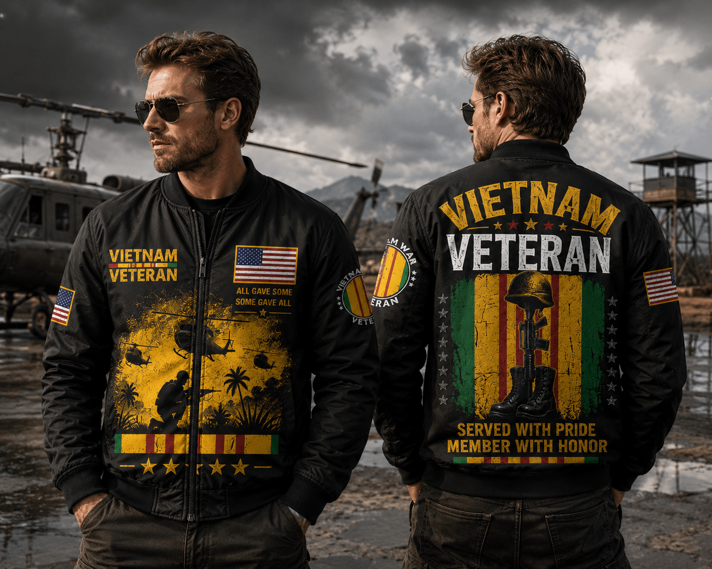 US Army Military Flight Vietnam Veteran Black Bomber Jacket / Combo