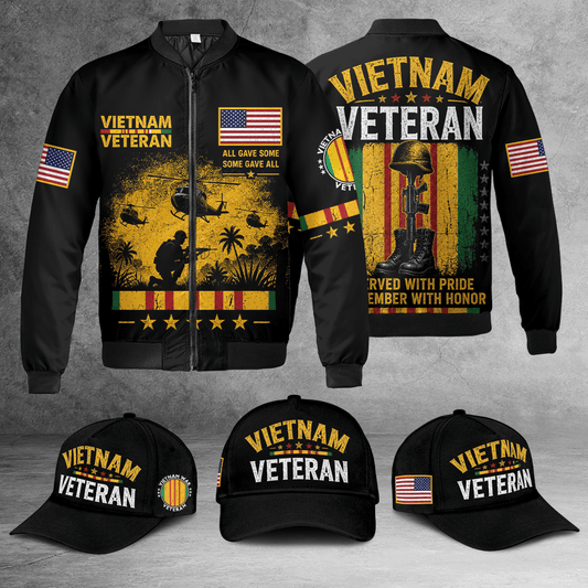 US Army Military Flight Vietnam Veteran Black Bomber Jacket / Combo
