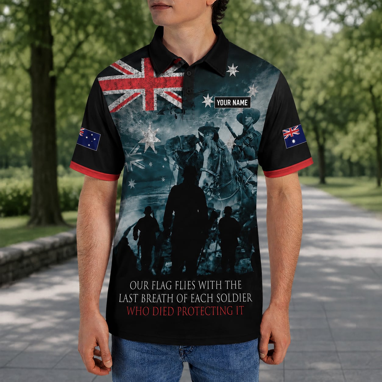 Custom Name Australian Defence Force Polo Shirt, Anzac Day Remembrance Day Lest We Forget Military Gift