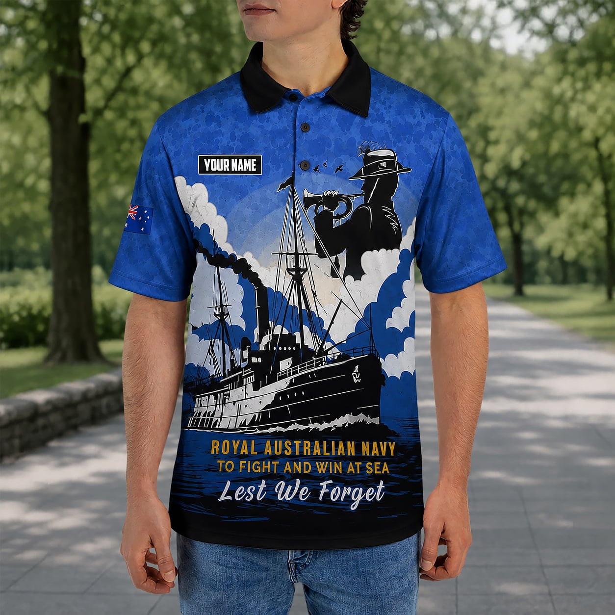 Custom Australian Defence Force Polo Shirt, Lest We Forget Anzac Day Veteran Gift