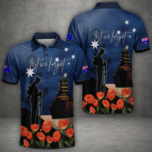 Australian Defence Force Veteran Polo Shirt, Anzac Day Lest We Forget Memorial Apparel